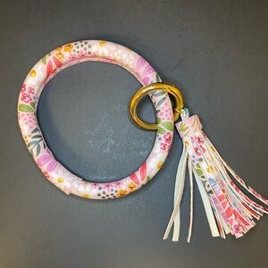 Floral Pink Wristlet Key Ring with Tassel